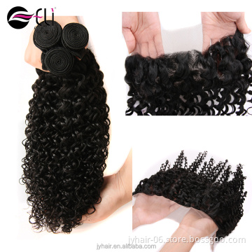Hot Sale kinky curl hair 100% Virgin Human Peruvian Frontal Virgin Hair Bundles with Lace Closure